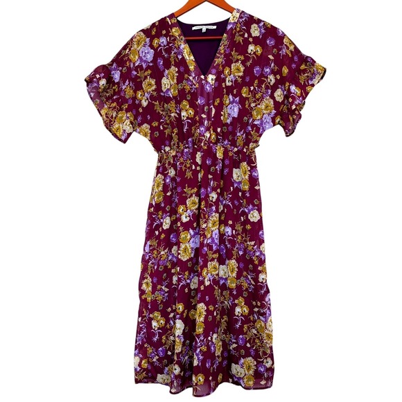 Collective Concepts Dresses & Skirts - Collective Concepts Floral Chiffon Midi Dress M Flutter Sleeve Lurex Whimsigoth